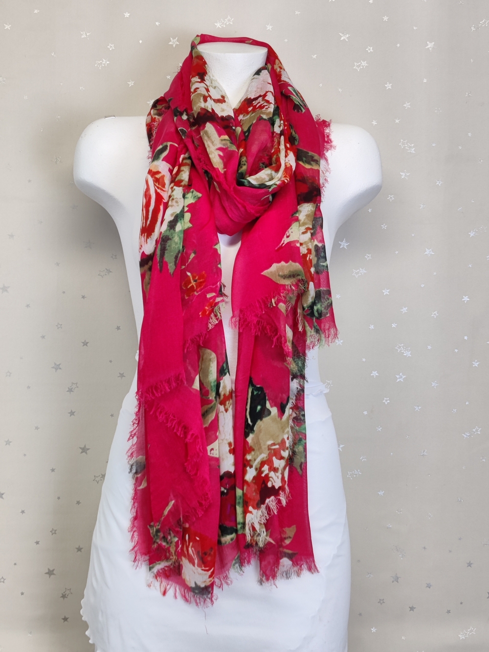 Naturally Knotty 100% Modal Oversized Floral Scarf Wrap Fuchsia Pink 40x78